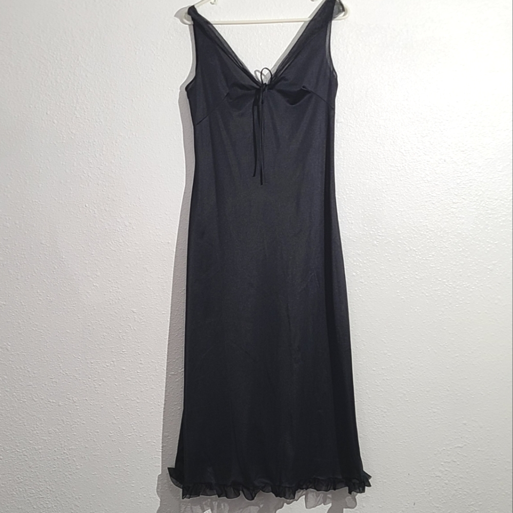 Black Vintage Midi Slip Dress Nightgown